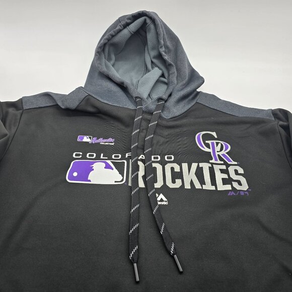 Colorado Rockies Majestic Black Hoodie Sweatshirt Medium MLB Logo Fan Gear - Picture 5 of 9